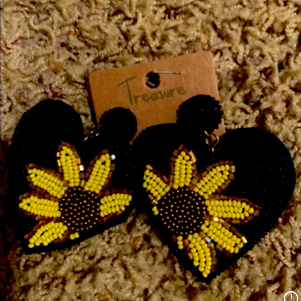 Boho Beaded Black and Sunflower Earrings